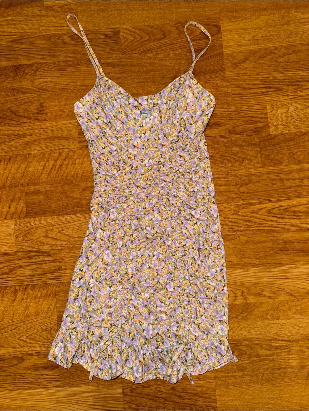 Fashion Nova Floral Lavender & Yellow Slip Dress with Spaghetti Straps